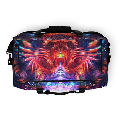 Top view of the Lapis Philosophorum duffle bag showing the zippered main compartment.