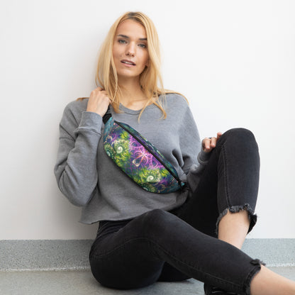 Front-facing shot of the Emergence all-over print fanny pack.