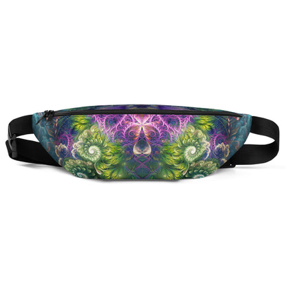 Close-up of the jungle fractal pattern on the Emergence fanny pack.