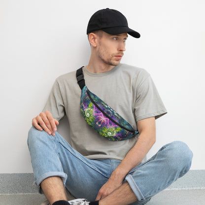 Detail of the jungle fractal artwork printed on the fanny pack.