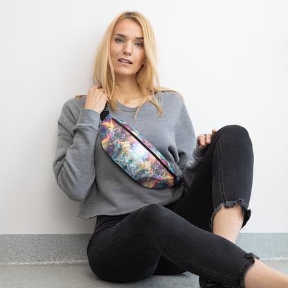 Front-facing shot of the Medicina all-over print fanny pack.
