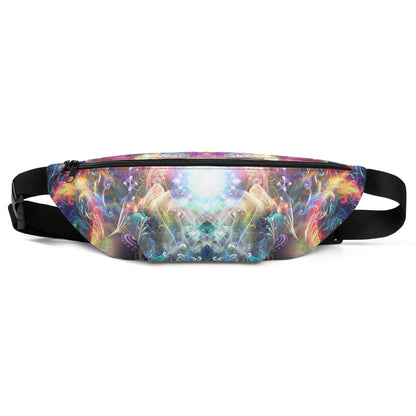 Close-up of the jungle brew pattern on the Medicina fanny pack.