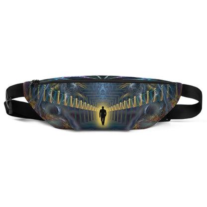 Front-facing shot of the Heightened Stroll all-over print fanny pack.