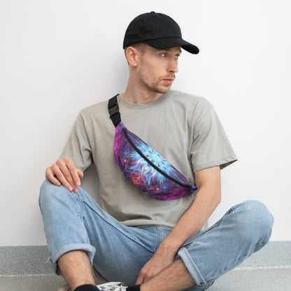 Detail of the angelic fractal artwork printed on the fanny pack.