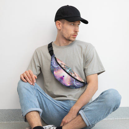 Detail of the Buddha artwork printed on the fanny pack.