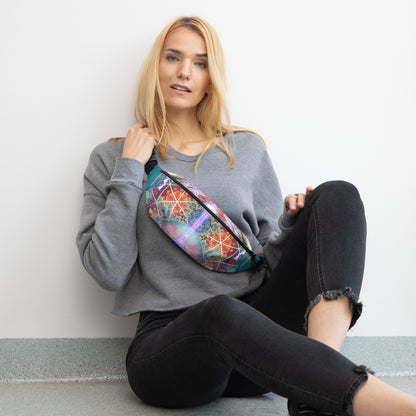 Full front view of the Primordial Soup fanny pack, fractal jellyfish design.