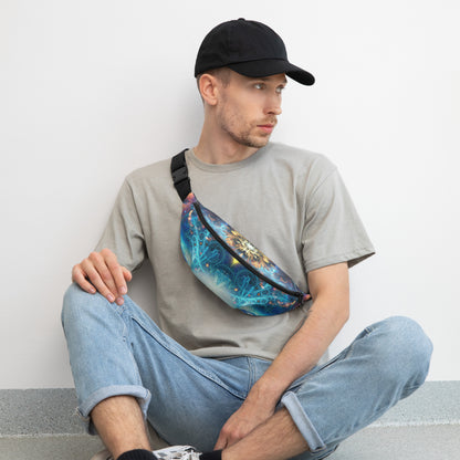 Detail of the cosmic rave artwork printed on the fanny pack.