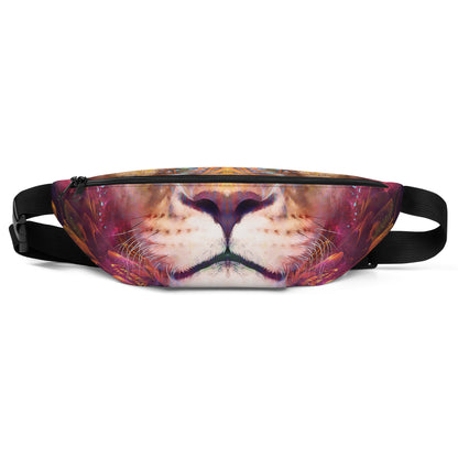 Close-up of the lion and lioness pattern on the Genesis fanny pack.