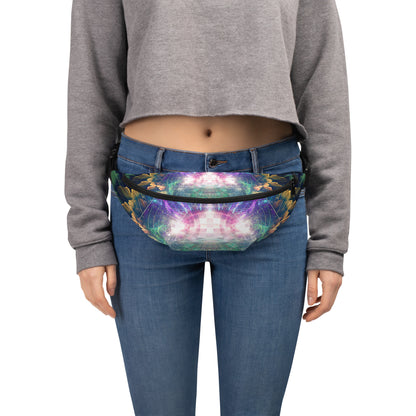 Front view of the Nectar fanny pack showing the fractal flower blossom print.