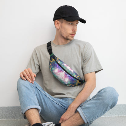Detail of the fractal flower blossom artwork printed on the fanny pack.