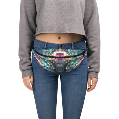 Front view of the Nectar fanny pack showing the hummingbird spirit animal print.