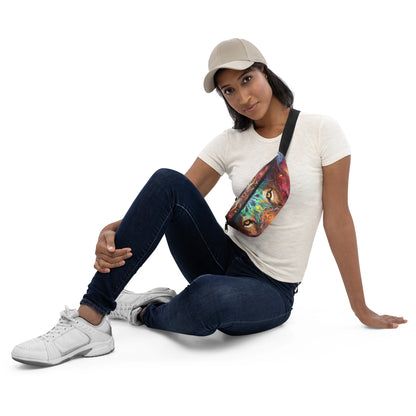 Wide front view of the Genesis fanny pack showing the full lion and lioness artwork.