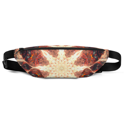 Close-up of the root chakra mandala print on the Muladhara fanny pack front panel.