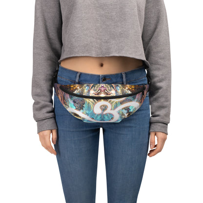 Another front angle of the Density 432 fanny pack showing the Om meditation symbol design.