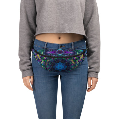 Front view of the Awakened V2 fanny pack showing the all-over fractal mandala print.