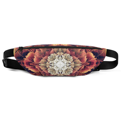 Front view of the Mandala Bloom fanny pack showing the all-over fractal flower mandala print.