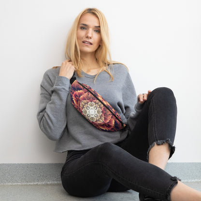 Additional front view of the Mandala Bloom fanny pack and its fractal flower mandala print.