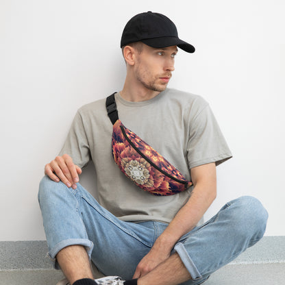 Detail shot of the Mandala Bloom fanny pack print, an all-over fractal flower mandala pattern.