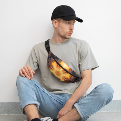 Additional front view of the Adieu fanny pack and its fractal sun portal print.