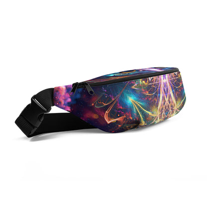 Angled view of the Peekaboo fanny pack showing the strap and fantasy owl print.