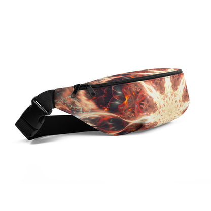 Front-left angle of the Muladhara fanny pack with its root chakra mandala print.