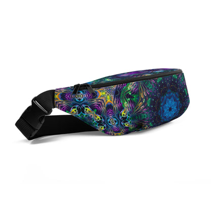 Front-left angle of the Awakened V2 fanny pack with its fractal mandala print.