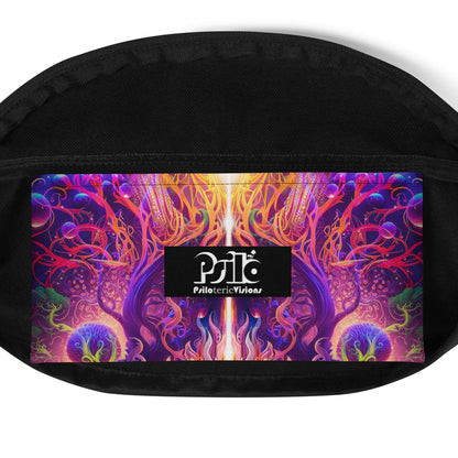 Close-up of The Sacred Vine fanny pack's small inner pocket and vine print.