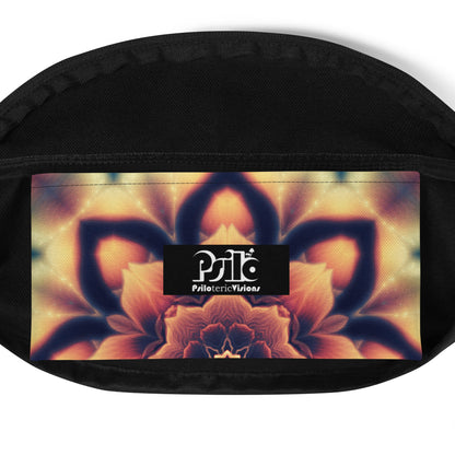 Close-up of the front pocket on the Mandala Bloom fanny pack.