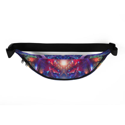 Top view of the Magnus Opum fanny pack showing the double-slider zipper closure.