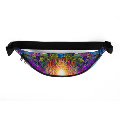 Top view of The Sacred Vine fanny pack showing the double-slider zipper closure.