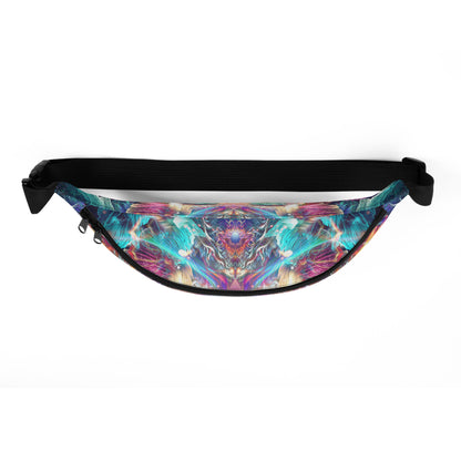 Top-down view of the Medicina fanny pack's zipper closure.
