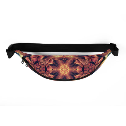 Top view of the Mandala Bloom V2 fanny pack showing the zippered opening.