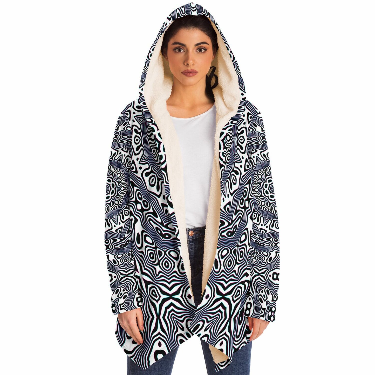 "Wild Cat Mandala (White)" HOODED CLOAK
