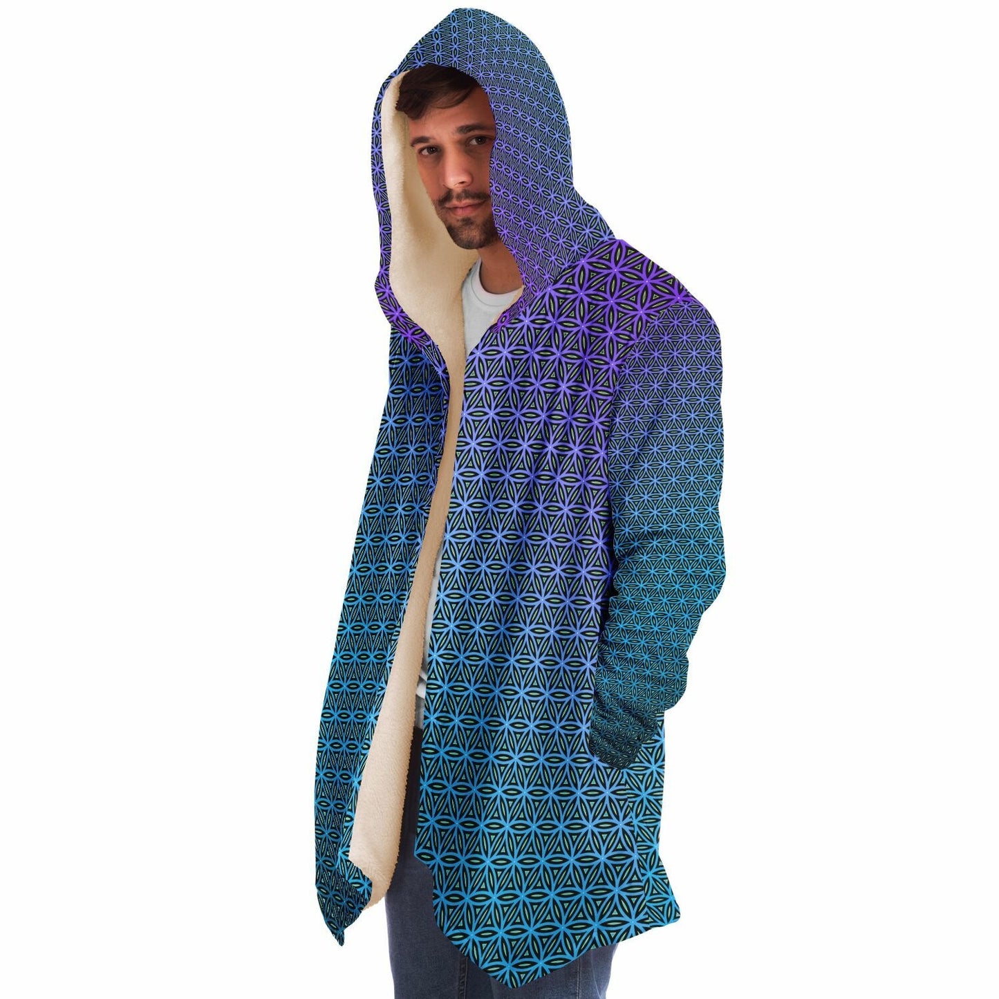 "Blue Flower of Life Pattern" HOODED CLOAK