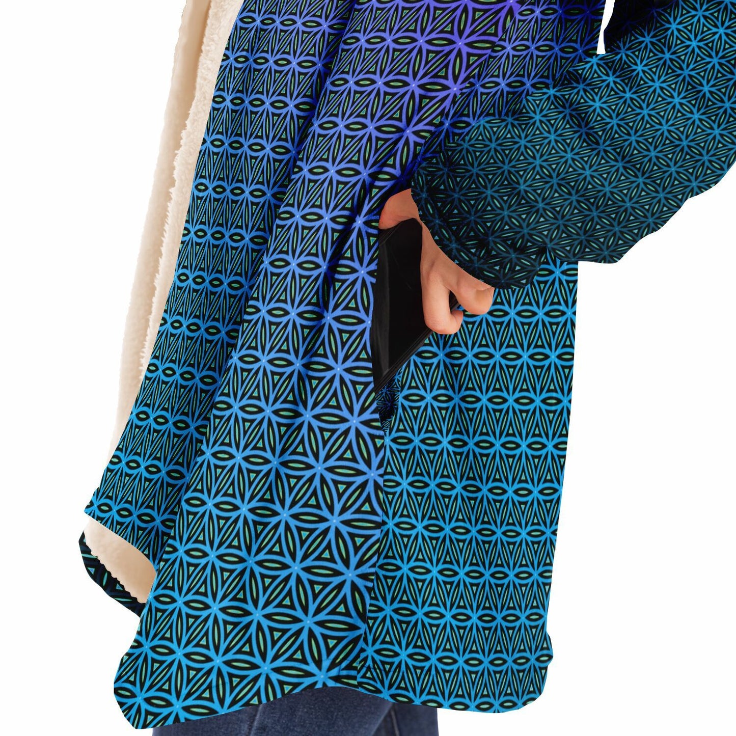 "Blue Flower of Life Pattern" HOODED CLOAK