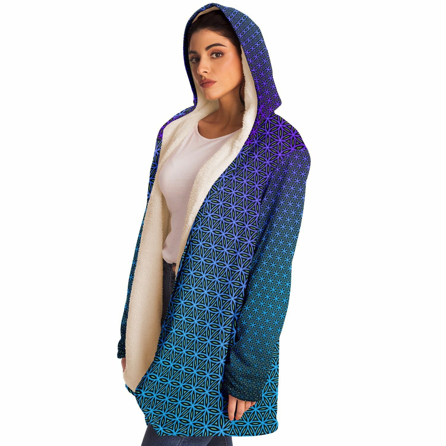 "Blue Flower of Life Pattern" HOODED CLOAK