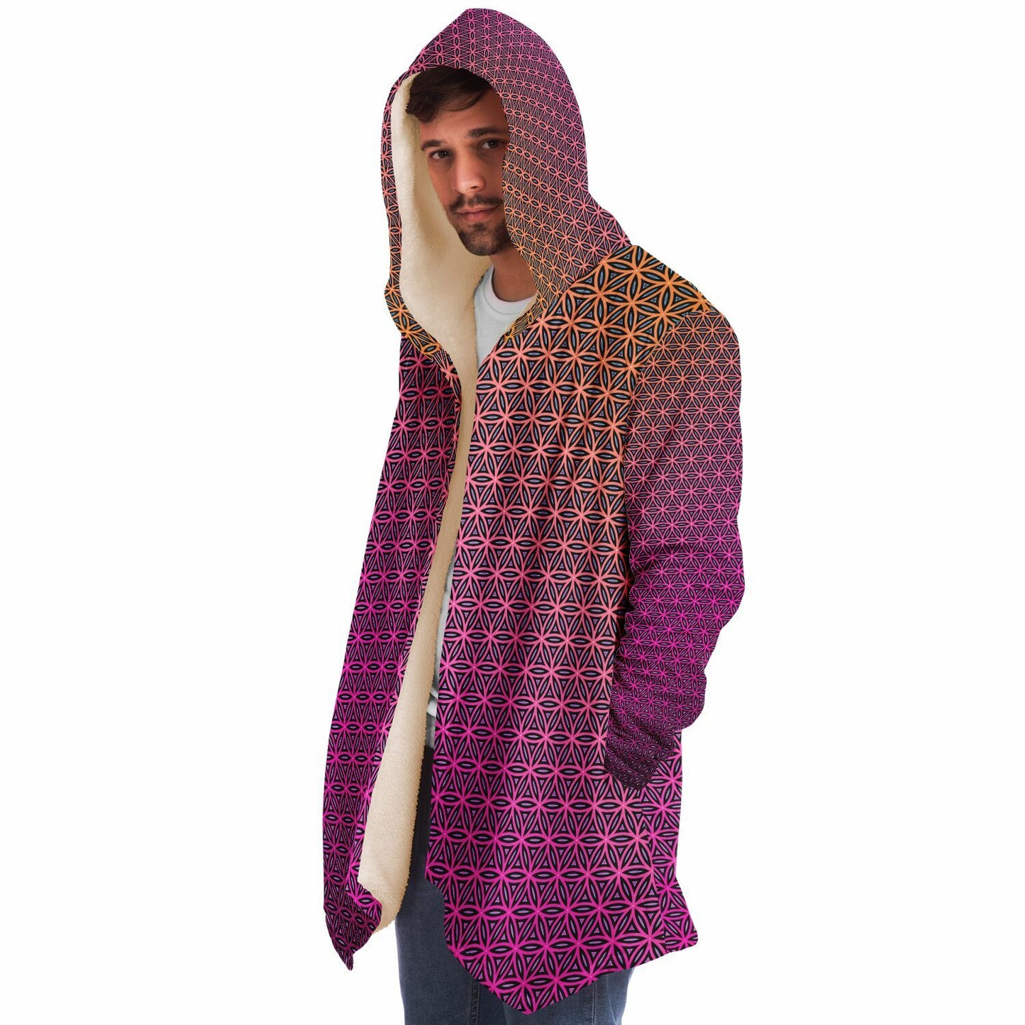 "Pink Flower of Life Pattern" HOODED CLOAK