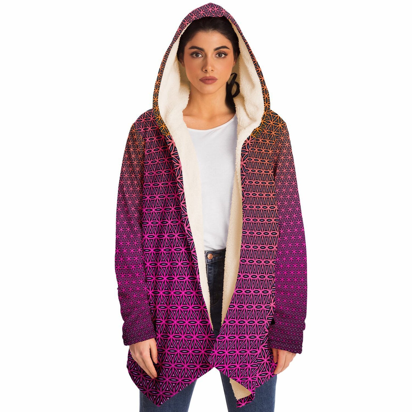 "Pink Flower of Life Pattern" HOODED CLOAK