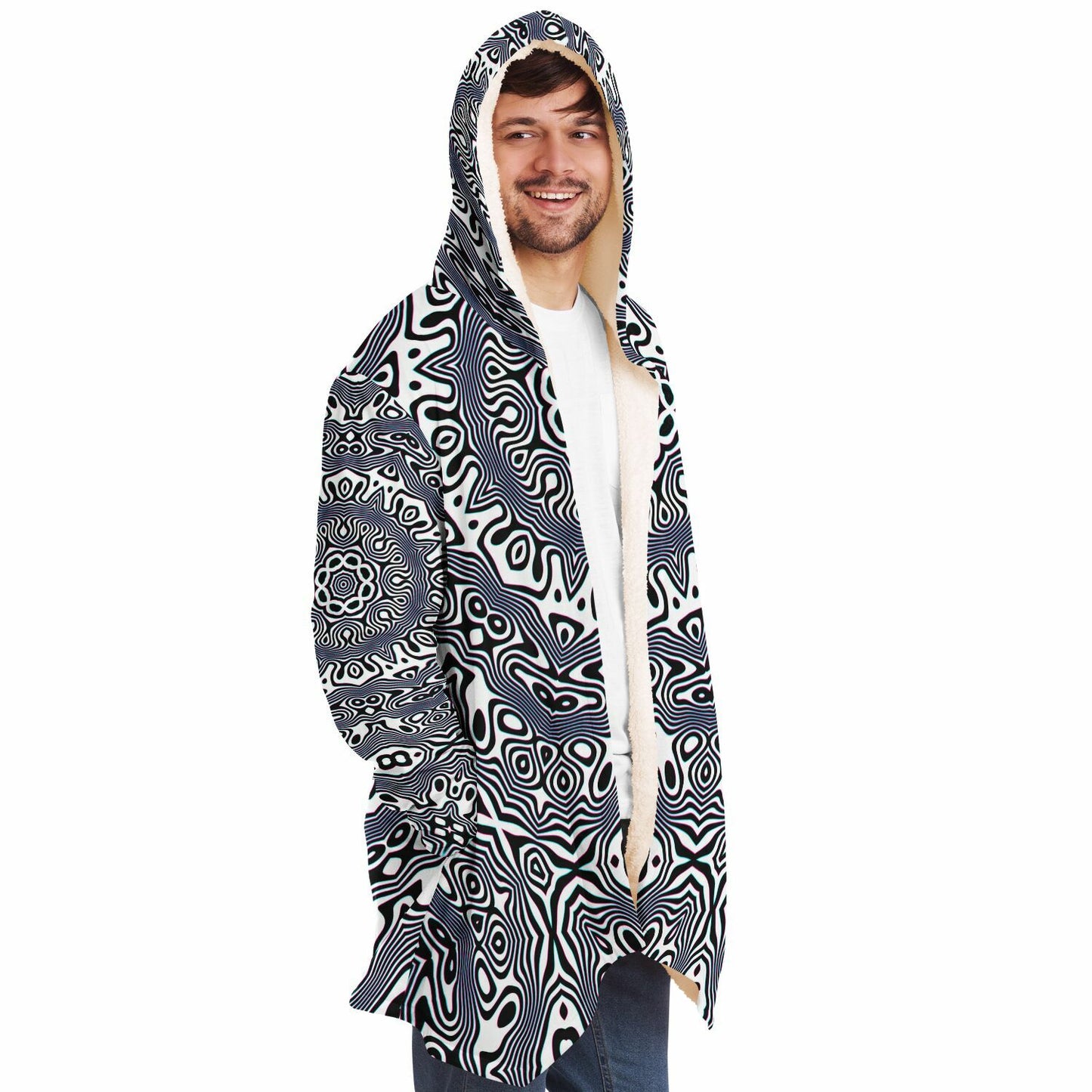 "Wild Cat Mandala (White)" HOODED CLOAK