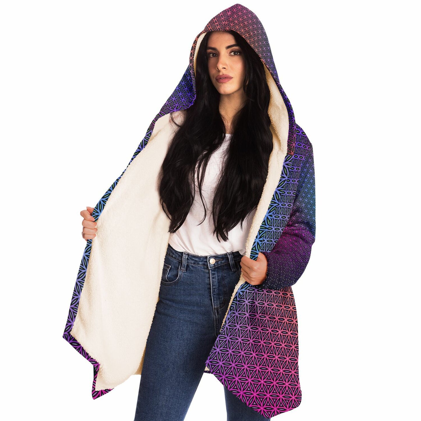 "Rainbow Flower of Life Pattern" HOODED CLOAK