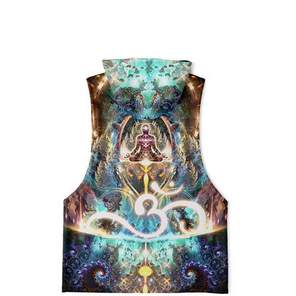 Flat lay of the back of the “Density 432” all-over-print sleeveless hoodie, showing the full back print.