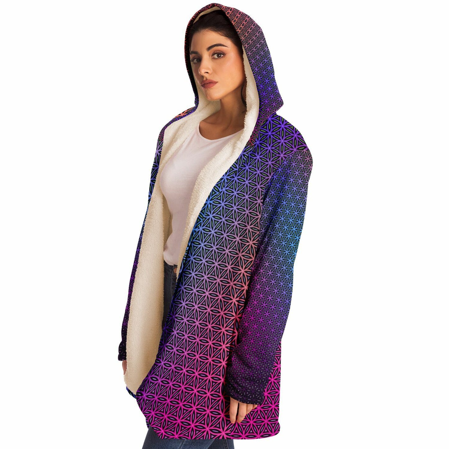 "Rainbow Flower of Life Pattern" HOODED CLOAK