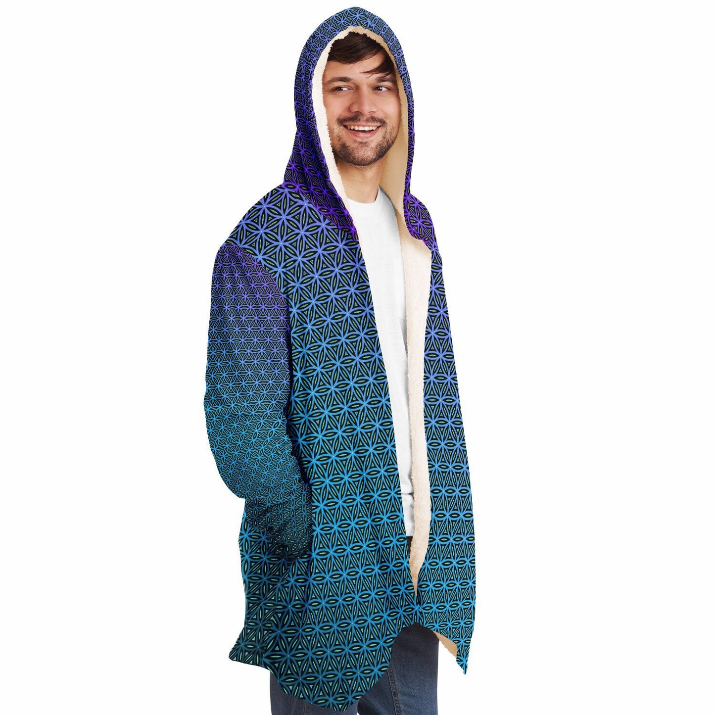 "Blue Flower of Life Pattern" HOODED CLOAK