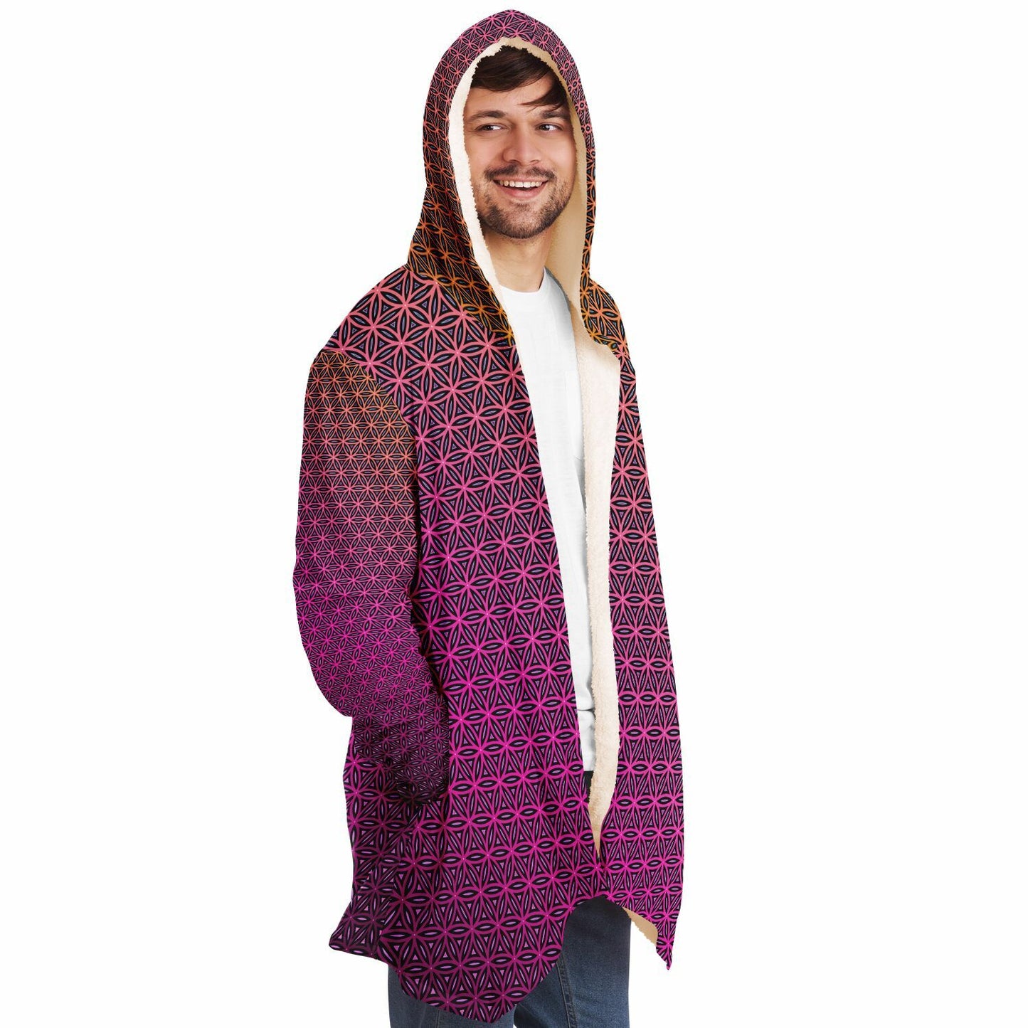 "Pink Flower of Life Pattern" HOODED CLOAK