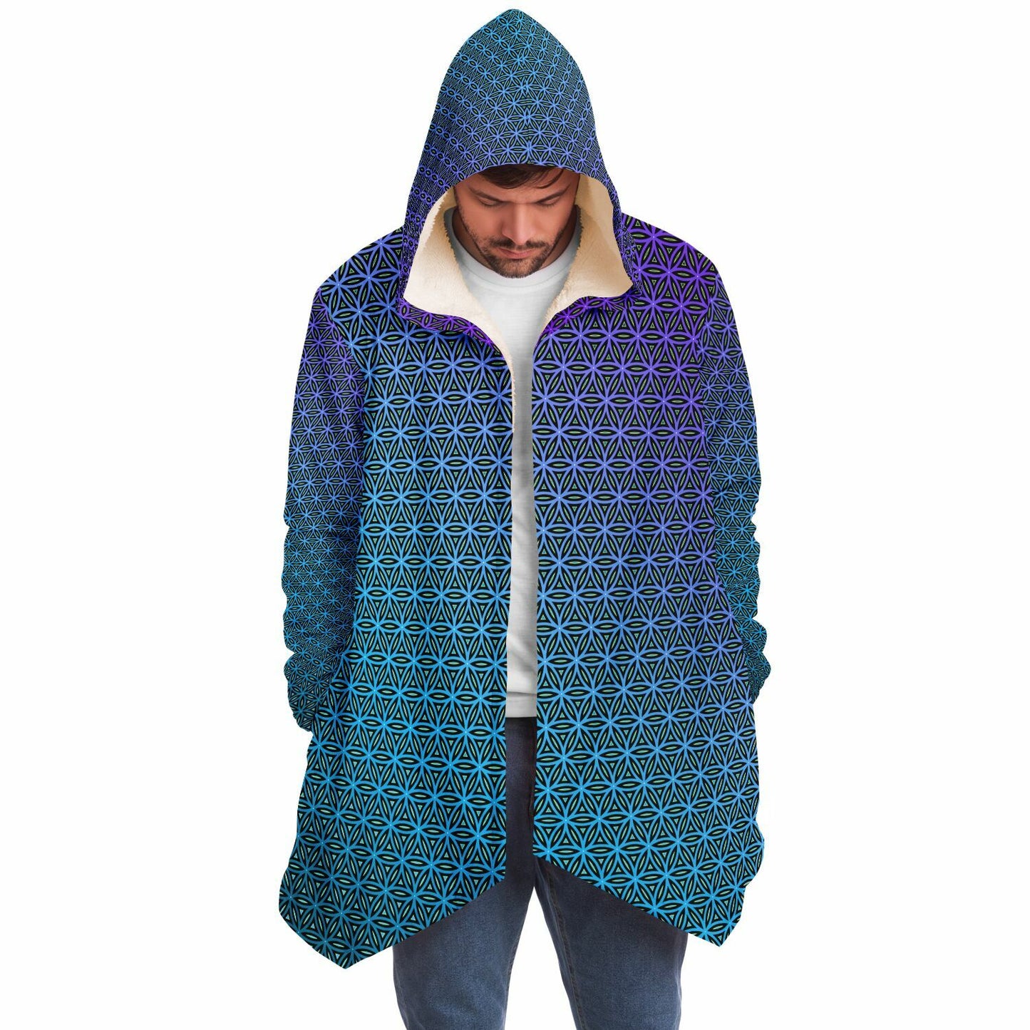 "Blue Flower of Life Pattern" HOODED CLOAK