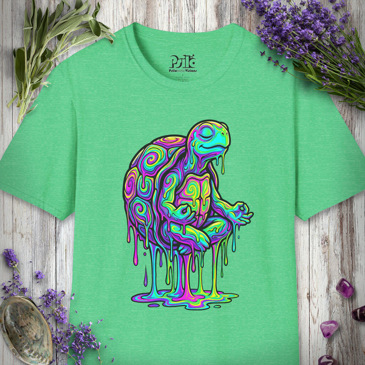 SILLY2001 "Meditating Turt" T-SHIRT - Heather Irish Green