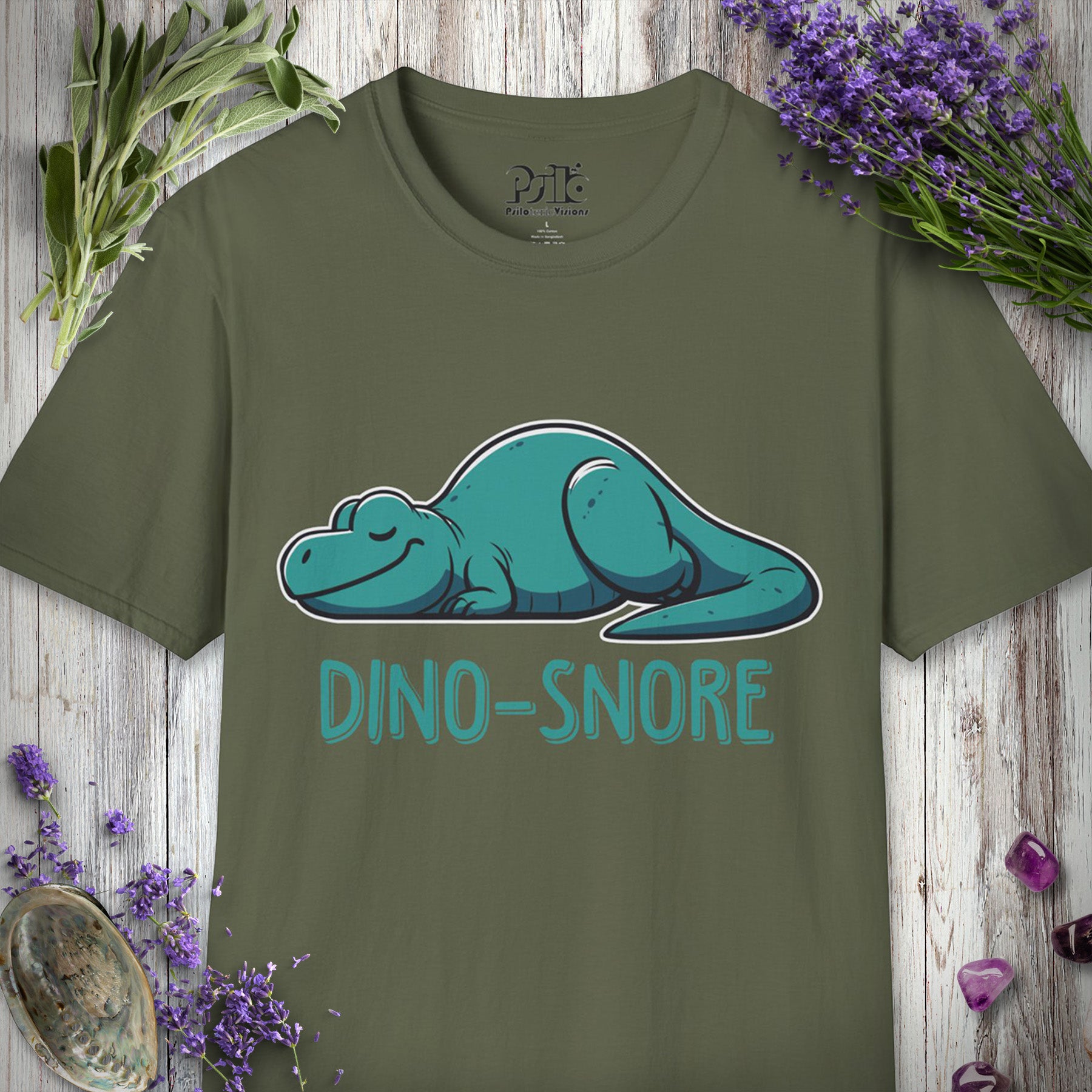 SILLY636 "Dino-Snore" T-SHIRT - Military Green