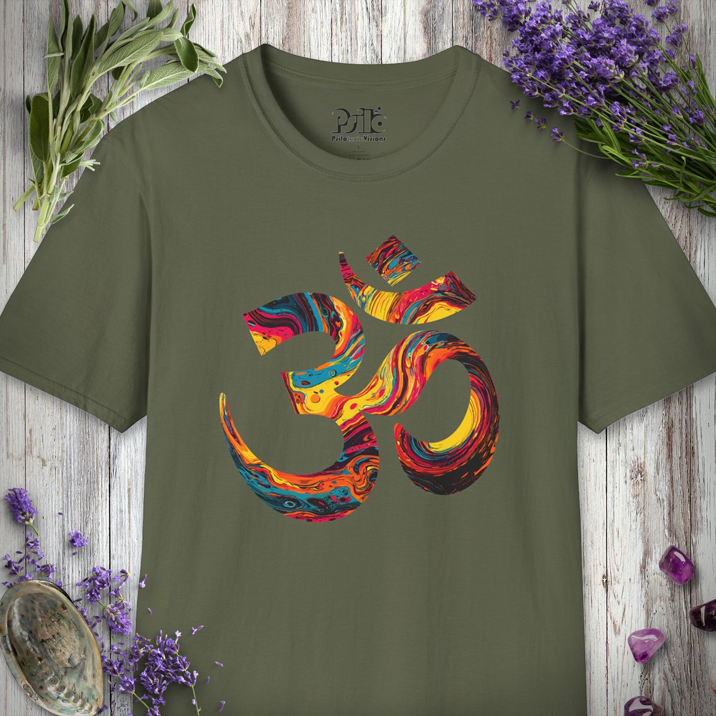 5D1000 "Liquid Light Om" T-SHIRT - Military Green
