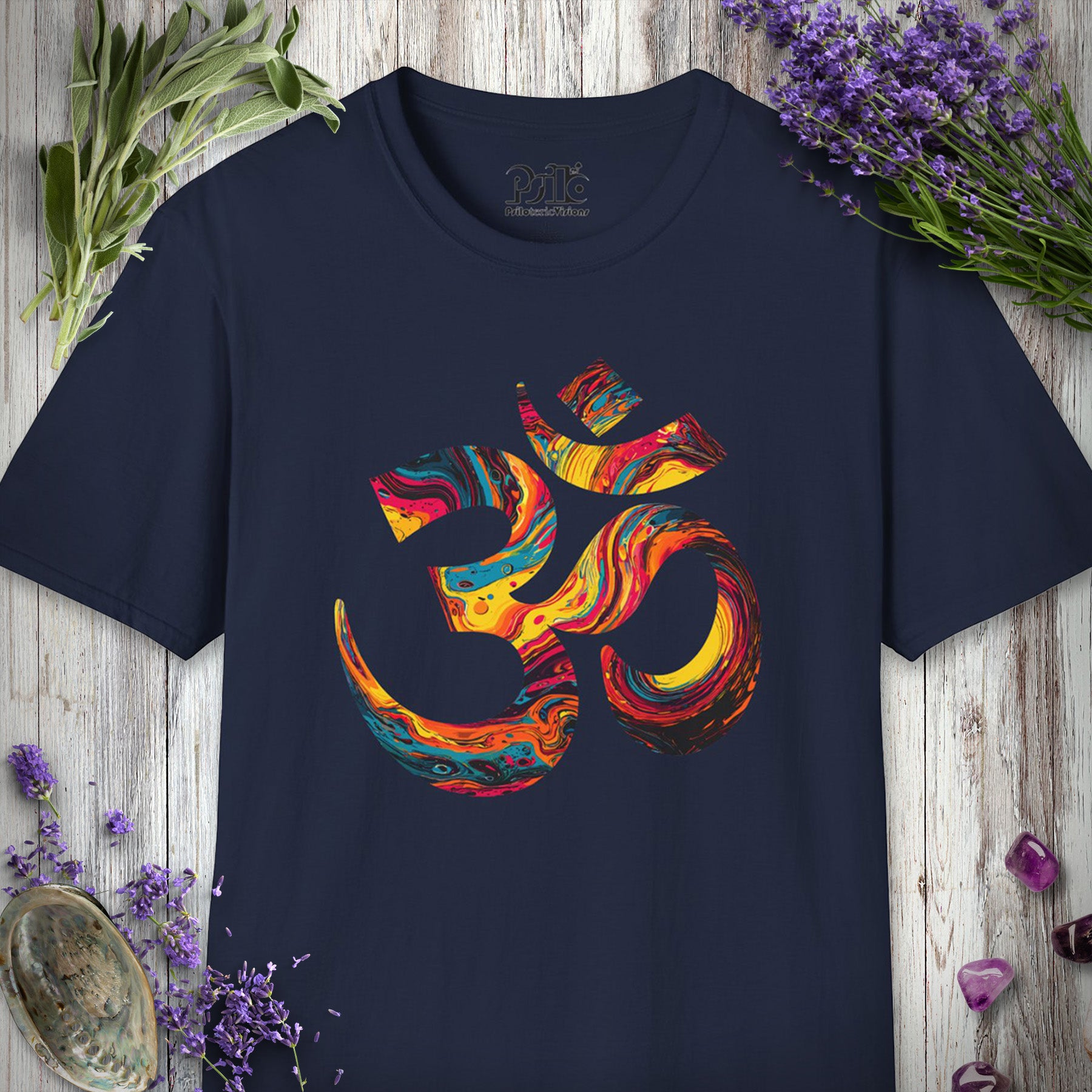 5D1000 "Liquid Light Om" T-SHIRT - Navy
