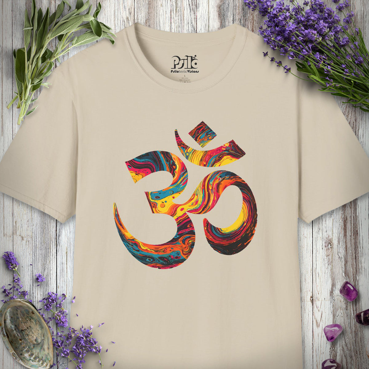 5D1000 "Liquid Light Om" T-SHIRT - Sand